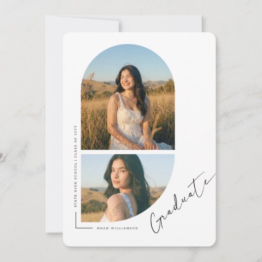 Elegant Script Arch Photo Collage Graduation 案内状 (正面)