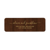 Elegant script barn wood wedding return address ラベル (正面)