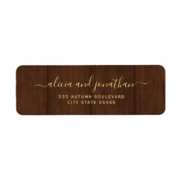 Elegant script barn wood wedding return address ラベル