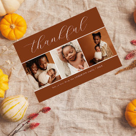 Elegant Script Beige 3 Photo Thankful Thanksgiving シーズンカード