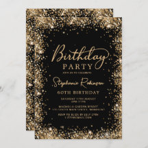 Elegant Script Black Gold Glitter 60th Birthday 