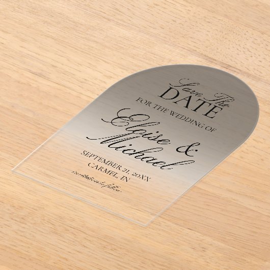 Elegant Script Black Gradient Save The Date アクリル招待状 (レイダウン)