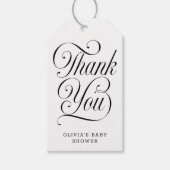 Elegant Script Black & White Baby Shower Favor ギフトタグ (正面)