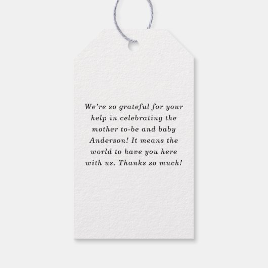 Elegant Script Black & White Baby Shower Favor ギフトタグ (裏面)