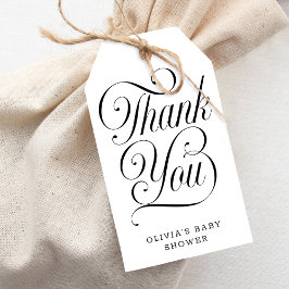 Elegant Script Black & White Baby Shower Favor ギフトタグ