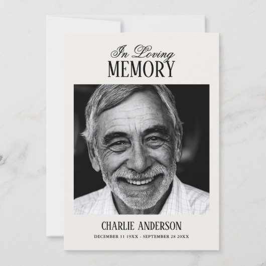 Elegant Script Black & White Photo Funeral 招待状 (正面)