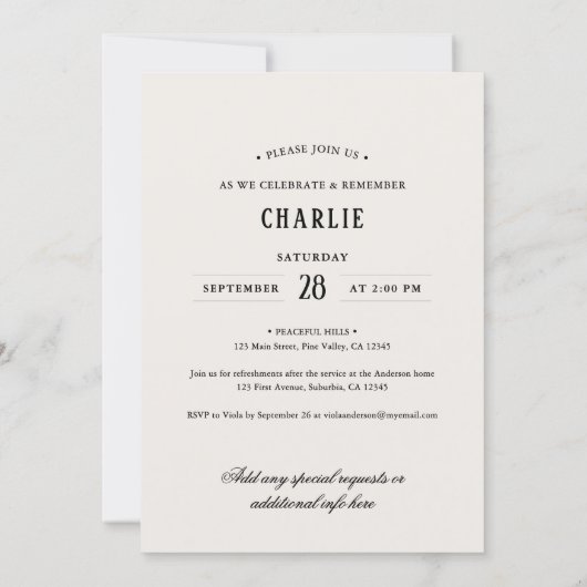 Elegant Script Black & White Photo Funeral 招待状 (裏面)