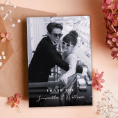 Elegant Script Black White Photo Wedding Thank サンキューカード