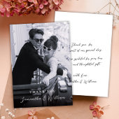 Elegant Script Black White Photo Wedding Thank サンキューカード