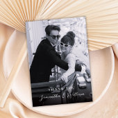 Elegant Script Black White Photo Wedding Thank サンキューカード