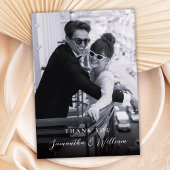 Elegant Script Black White Photo Wedding Thank サンキューカード