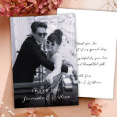 Elegant Script Black White Photo Wedding Thank サンキューカード