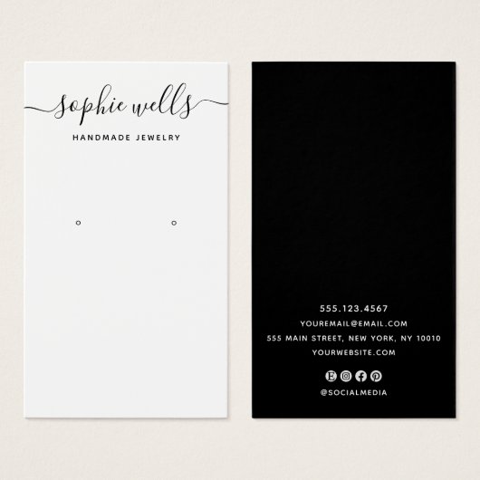 Elegant Script Black White QR Code Earring Display (正面&裏面)