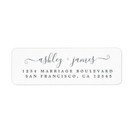 Elegant Script Black White Wedding Return Address ラベル