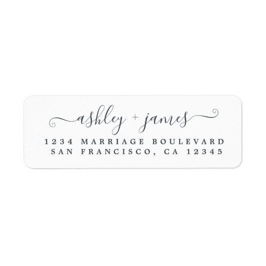 Elegant Script Black White Wedding Return Address ラベル (正面)