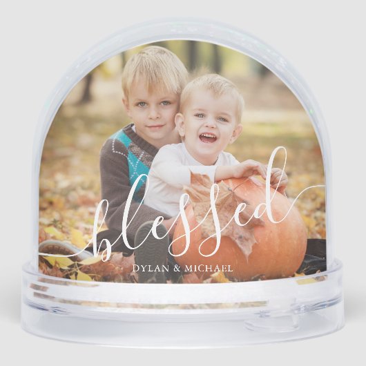 Elegant Script "Blessed" Photo Snow Globe (裏面)