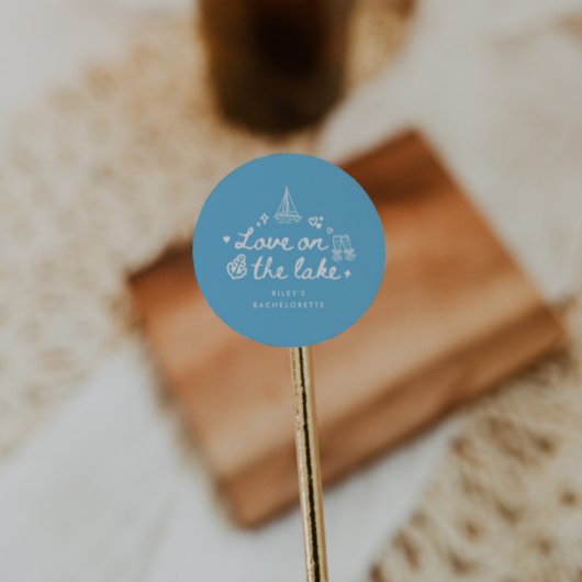 Elegant Script Blue Lake Bachelorette Party ラウンドシール