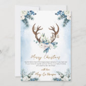 Elegant Script Blue Non Photo Watercolor Reindeer シーズンカード (正面)