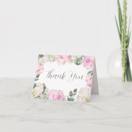 Elegant Script Blush Floral Wedding Thank You サンキューカード