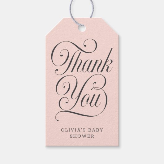 Elegant Script Blush Pink Baby Shower Favor ギフトタグ (正面)