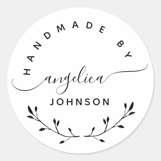 Elegant Script Botanical ハンドメイド ラウンドシール (正面)
