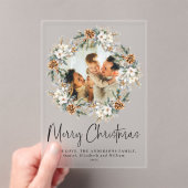Elegant Script Botanical Photo Christmas Card アクリル招待状 (インサイチュ (ポータブル))