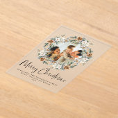 Elegant Script Botanical Photo Christmas Card アクリル招待状 (レイダウン)