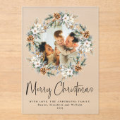 Elegant Script Botanical Photo Christmas Card アクリル招待状 (正面)