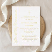 Elegant Script Boy First Communion Gold 箔招待状