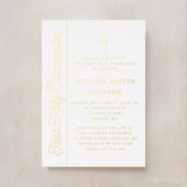 Elegant Script Boy First Communion Gold 箔招待状