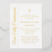 Elegant Script Boy First Communion Gold 箔招待状 (正面)