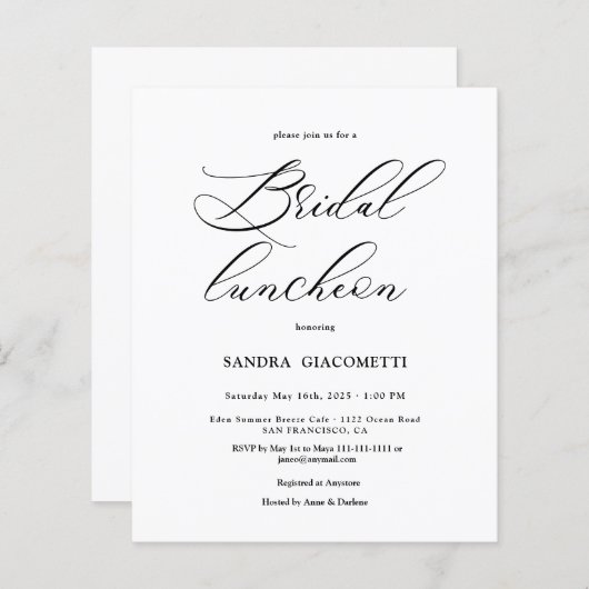 Elegant Script Bridal luncheon Invitation (正面/裏面)