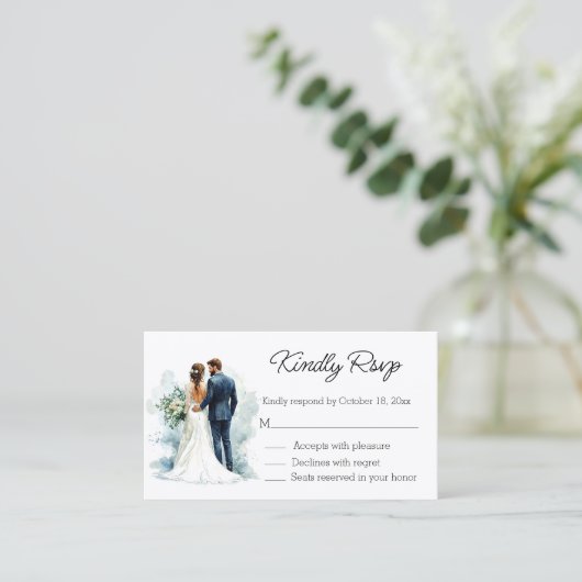 elegant script bride & groom rsvp wedding エンクロージャーカード (スタンド正面)