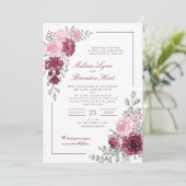 Elegant Script Burgundy Floral Watercolor Wedding 招待状 (スタンド正面)