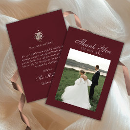 Elegant Script Burgundy Red Flat Thank You Card サンキューカード