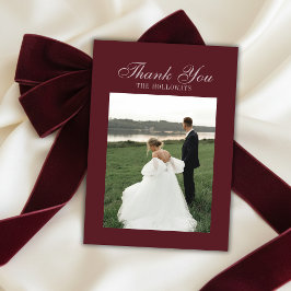 Elegant Script Burgundy Red Flat Thank You Card サンキューカード