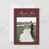 Elegant Script Burgundy Red Flat Thank You Card サンキューカード (正面)