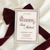 Elegant Script Burgundy Red Formal Wedding  招待状
