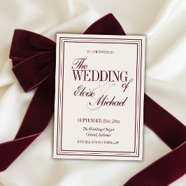 Elegant Script Burgundy Red Formal Wedding  招待状