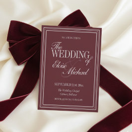 Elegant Script Burgundy Red Formal Wedding  招待状