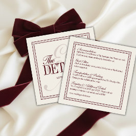 Elegant Script Burgundy Red Formal Wedding Details エンクロージャーカード