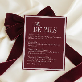Elegant Script Burgundy Red Formal Wedding Details エンクロージャーカード
