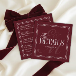 Elegant Script Burgundy Red Formal Wedding Details エンクロージャーカード