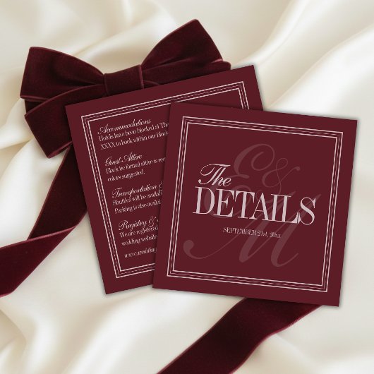 Elegant Script Burgundy Red Formal Wedding Details エンクロージャーカード