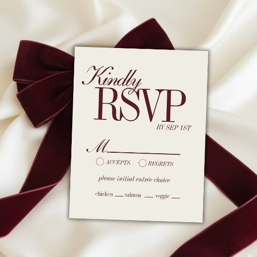 Elegant Script Burgundy Red Formal Wedding Details 出欠カード