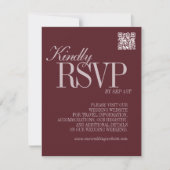 Elegant Script Burgundy Red QR Code Formal Wedding 出欠カード (正面)