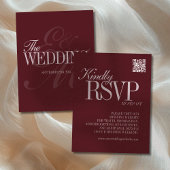 Elegant Script Burgundy Red QR Code Formal Wedding 出欠カード