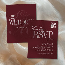 Elegant Script Burgundy Red QR Code Formal Wedding 出欠カード