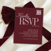 Elegant Script Burgundy Red QR Code Formal Wedding 出欠カード