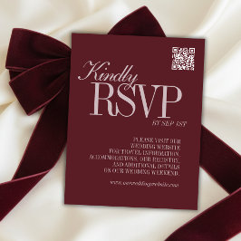 Elegant Script Burgundy Red QR Code Formal Wedding 出欠カード